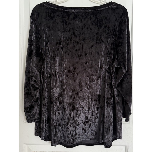 Vintage Crushed Velvet Shirt Womens 1X Black Crushed Velvet Dark Goth Romantic - Picture 2 of 6